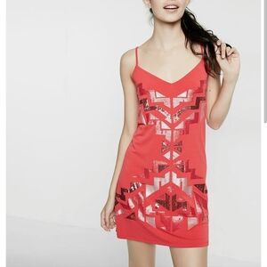 Express Sequin Strappy Aztec Art Deco Mini Slip Dress